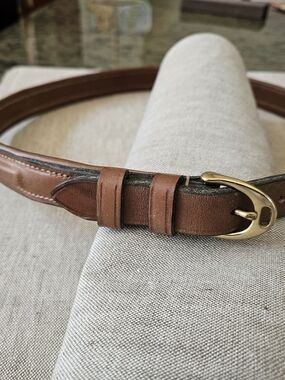 Equestrian Brown Leather Belt with Gold Stirrup Buckle From BEVAL Saddlery